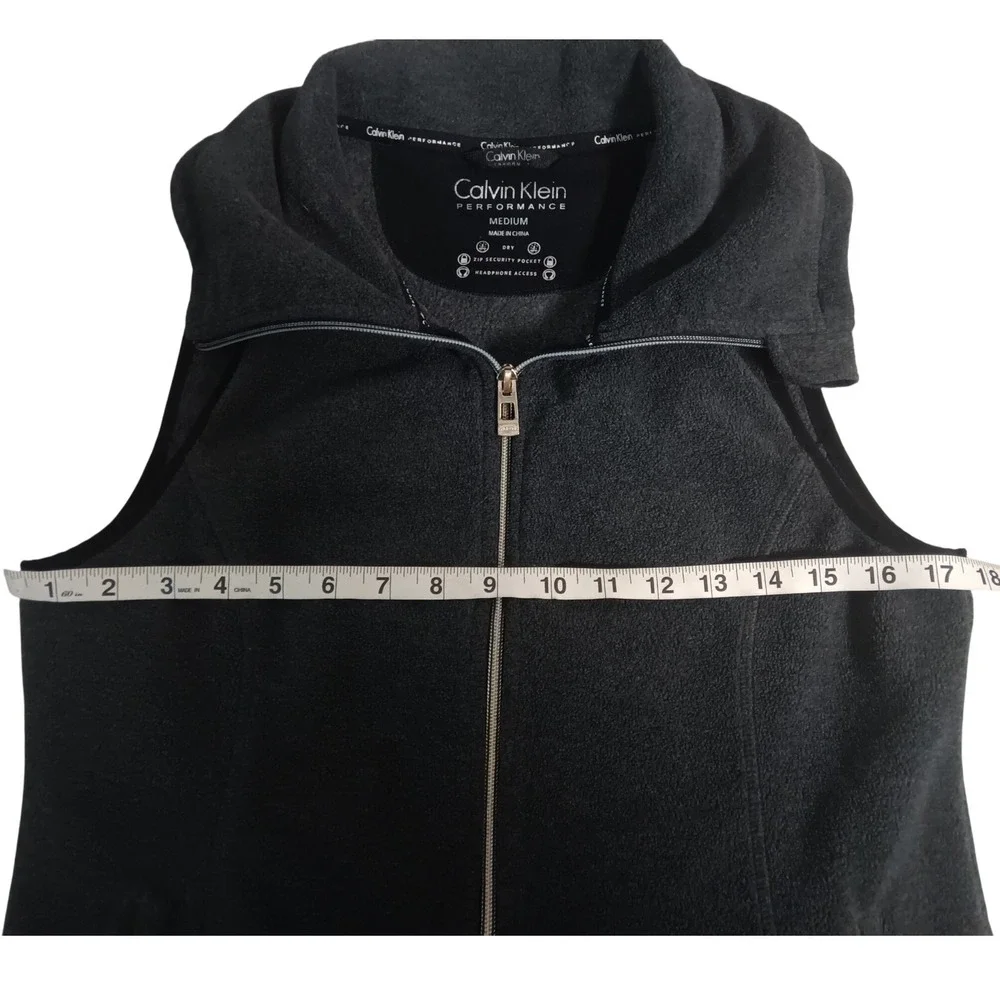 Calvin Klein Performance Women's M Gray Fleece Zip Vest Pockets Headphone Access